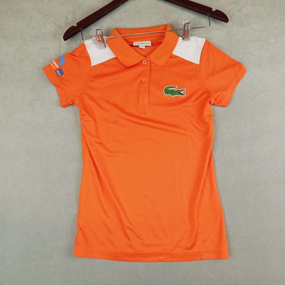 Lacoste Sport Miami Open Polo Shirt Womens 34 Orange Ultra Dry Tennis Graphic